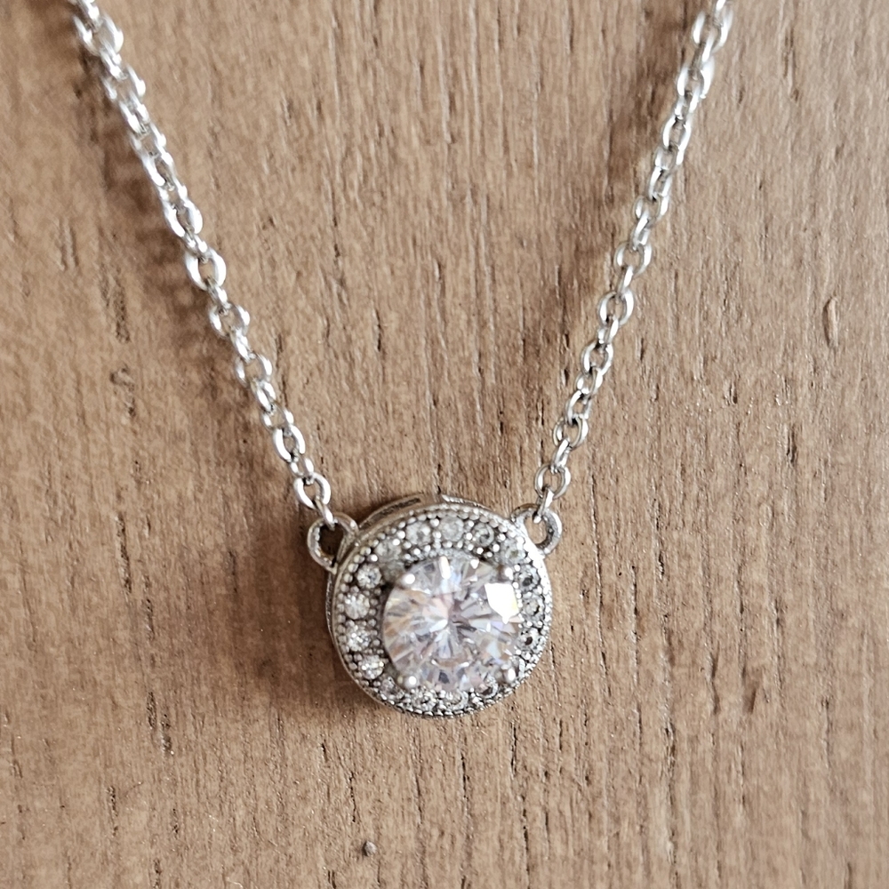 Sterling CZ Halo Necklace